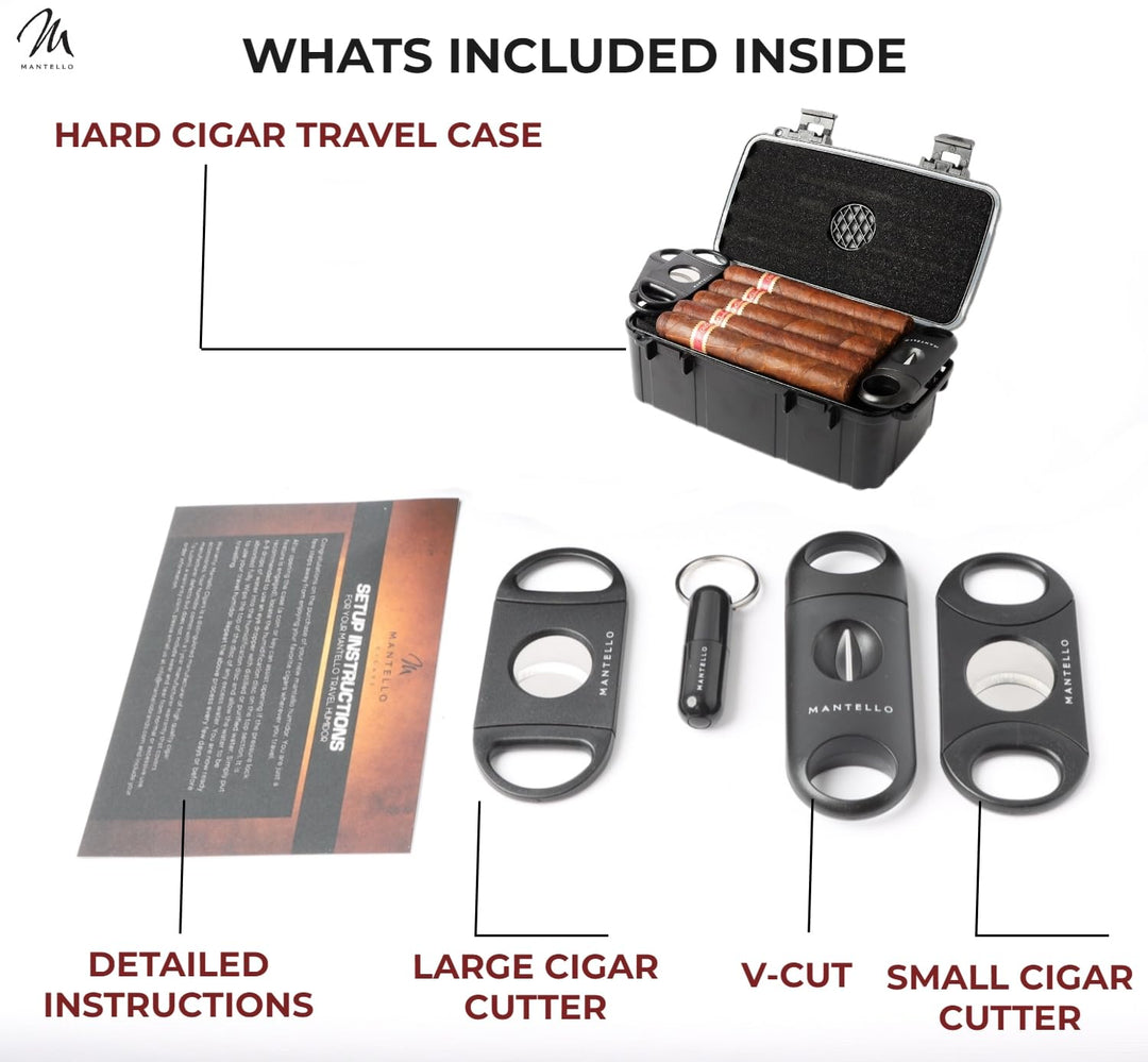 Cigars Case - for 10 Cigars- Includes 2 Ring Cigar Cutters, 1 V-Cut Cutter and 1 Cigar Punch