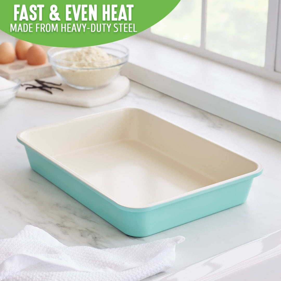 Bakeware Healthy Ceramic Nonstick, 13 x 9 Rectangular Cake Baking Pan, PFAS-Free, Turquoise