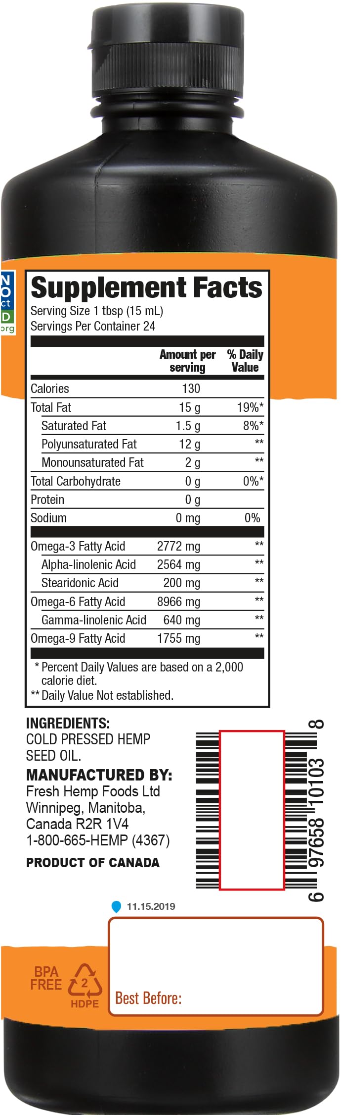 Manitoba Harvest Hemp Seed Oil, Cold Pressed, Premium Q