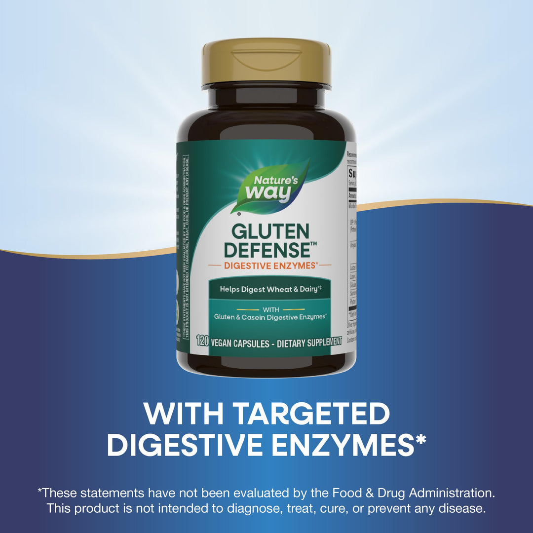 Nature&#39;s Way Gluten Defense Digestive Enzymes*, Helps Digest Wheat and Dairy**, Gluten and Casein Digestive Enzymes*, 120 Vegan Capsules (Packaging May Vary)