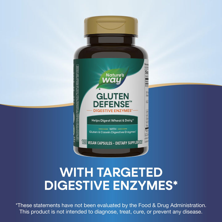 Nature&#39;s Way Gluten Defense Digestive Enzymes*, Helps Digest Wheat and Dairy**, Gluten and Casein Digestive Enzymes*, 120 Vegan Capsules (Packaging May Vary)