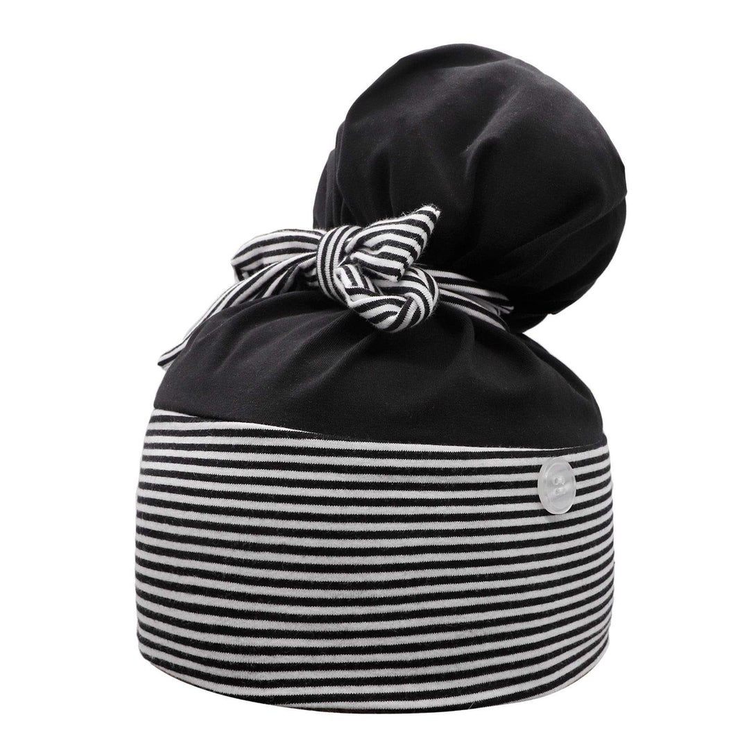 Working Cap with Buttons for Mask Stretchy Ribbon Tie Ponytail Hats for Women,Long Hair Head Covers Striped Hair Caps (E#Navy)
