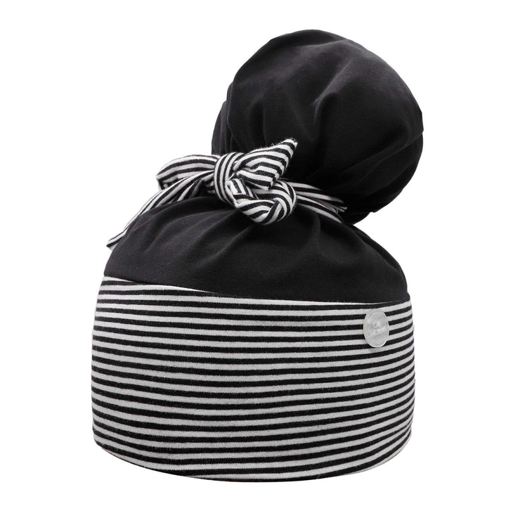 Working Cap with Buttons for Mask Stretchy Ribbon Tie Ponytail Hats for Women,Long Hair Head Covers Striped Hair Caps (E#Navy)
