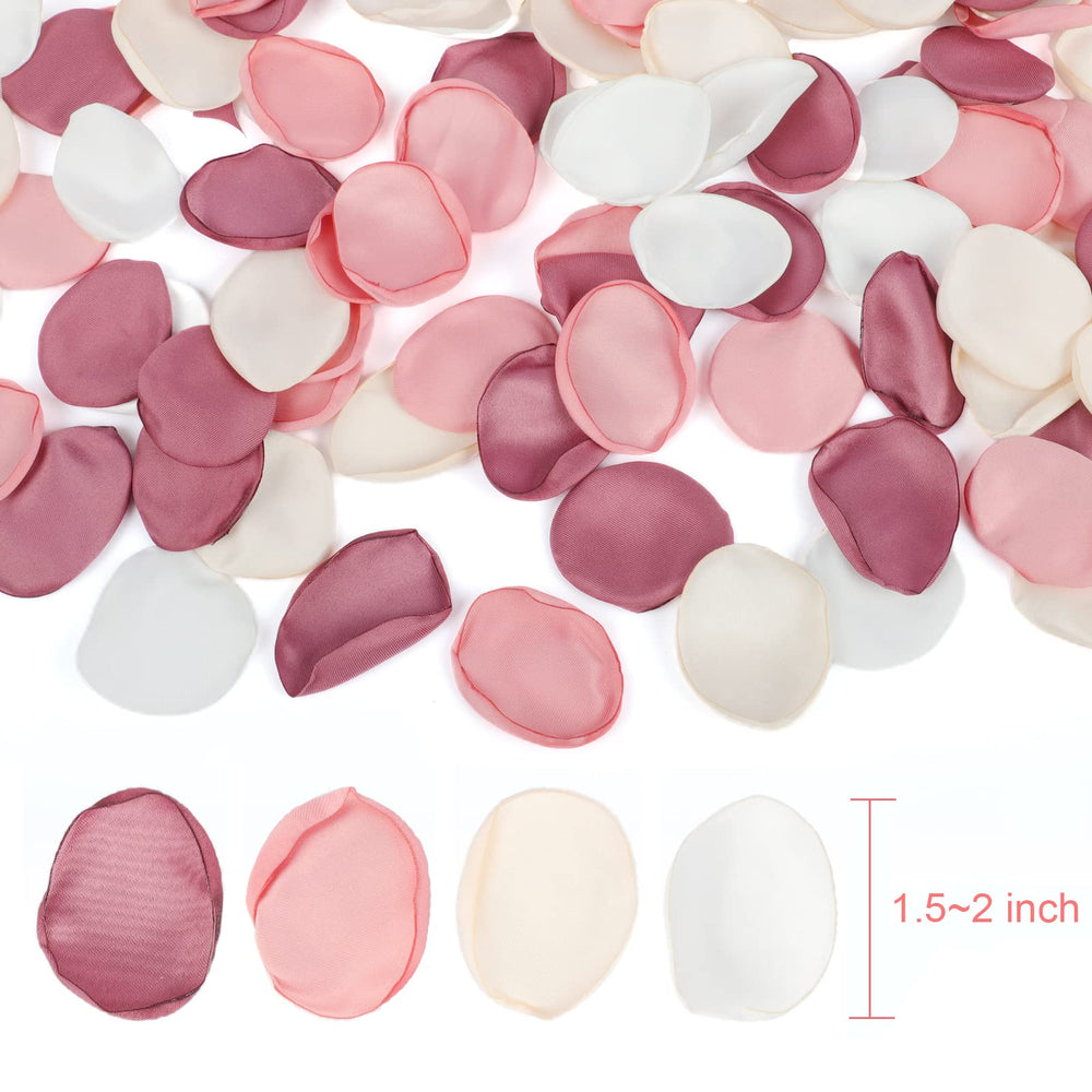 300pcs Fake Rose Petals Wedding Flower Girl Scatter Petals Burgundy Dusty Flower Petals Wedding Aisle Table Centerpieces Dinner Party Bridal Shower Table Decoration (4 Color Mixes)