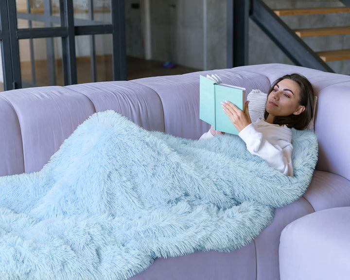 Light Blue Throw Blankets, Super Soft Shaggy Fuzzy Sherpa Blankets, Cozy Warm Lightweight Fluffy Faux Fur Blankets for Bed Couch Sofa Photo Props Home Decor, Washable 60x80