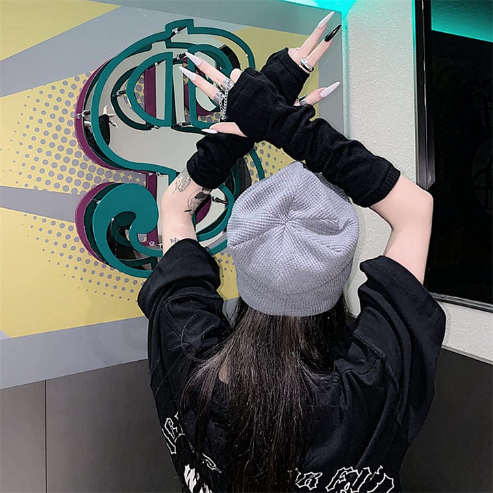 Women Gloves Goth Arm Sleeve Cool Black Moon Cross Printed Hip Hop Arm Warmers