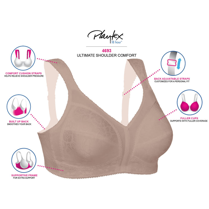 PLAYTEX Womens 18 Hour Comfort-strap Wireless Bra, Full
