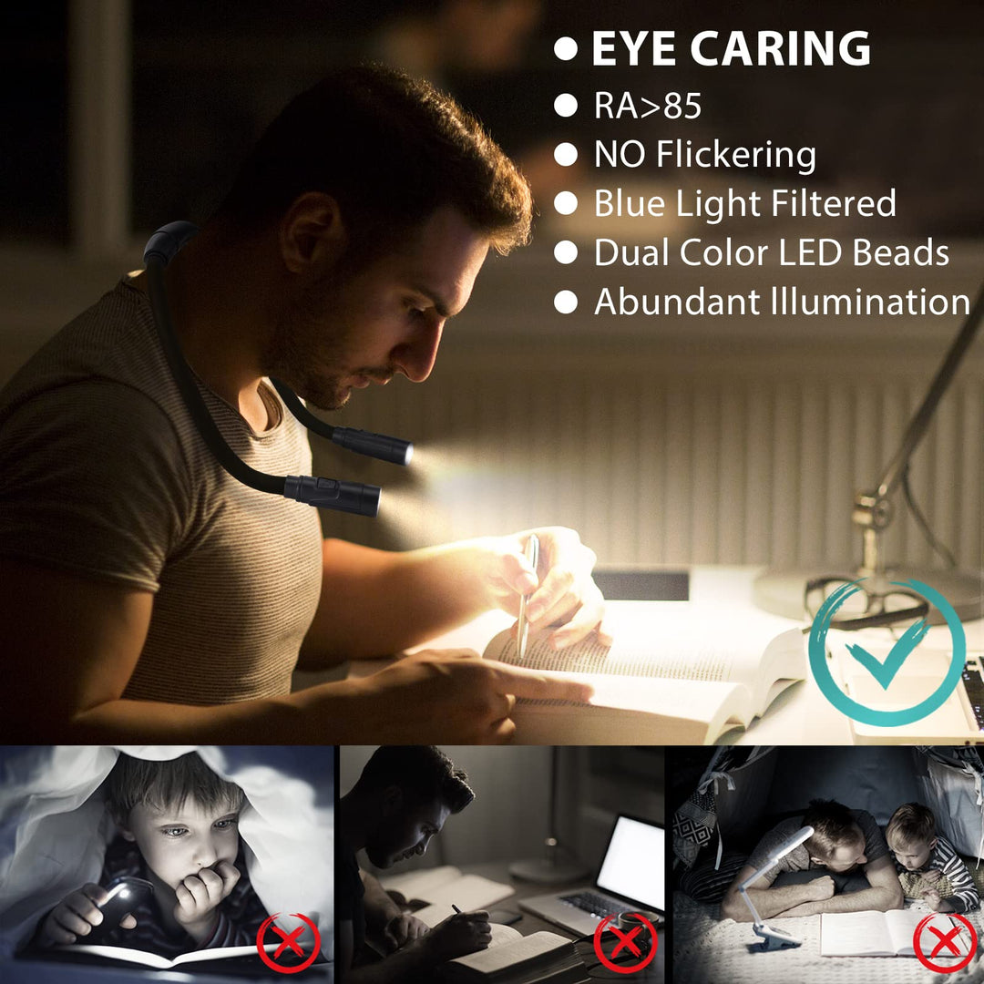 Book Light for Reading in Bed at Night, USB Rechargeable, 360° Flexible Arm, 3 Modes Multiple Brightness LED Reading Lights for Knitting, Repair,Travel, Camping (Black)