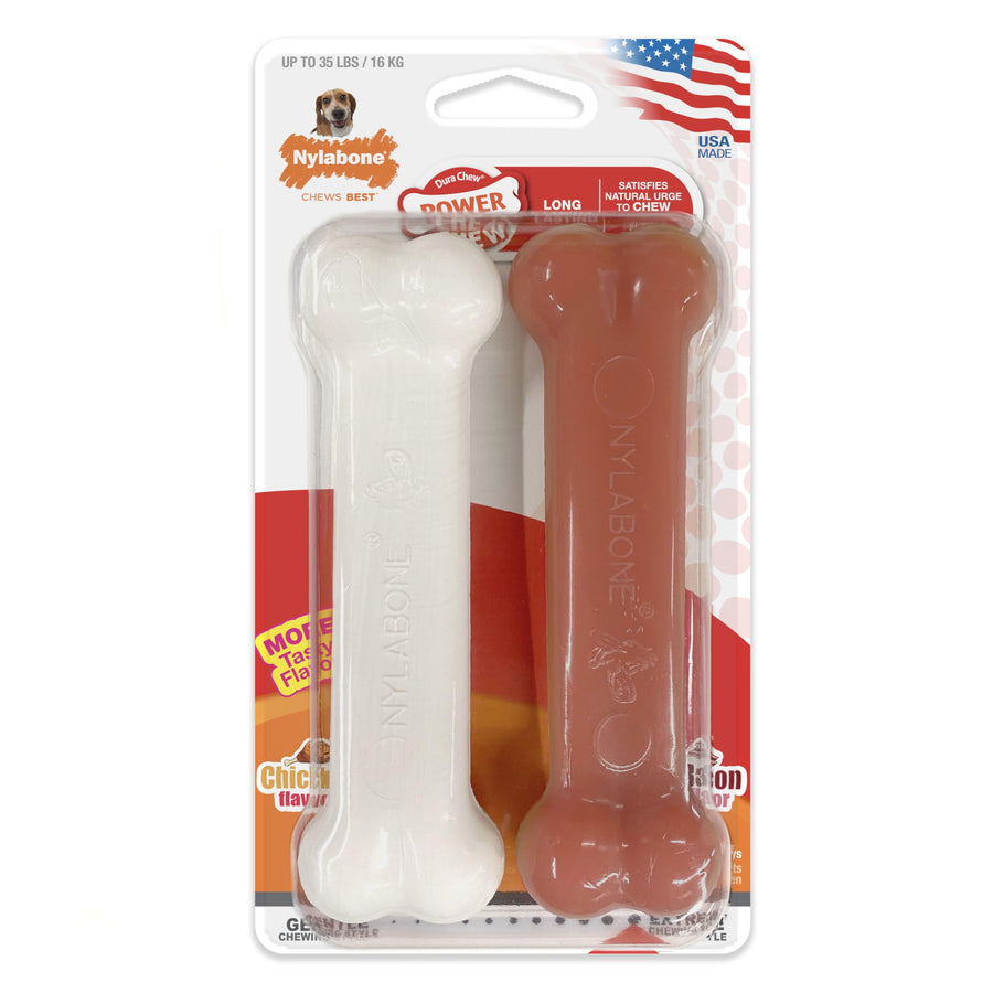 Original Bone Power Chew Toy for Dogs, Durable Dog Toys for Aggressive Chewers, Basted Blast Bacon & Chicken Flavor, Medium - Up to 35 lbs, 2 Pack