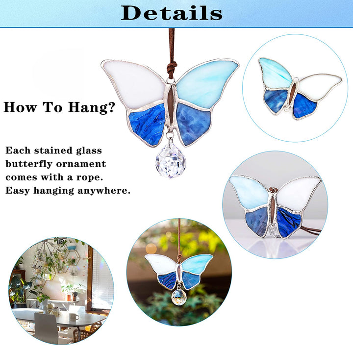 H&amp;D HYALINE &amp; DORA Tiffany Stained Glass Window Hangings Butterfly Shaped Art Style Sun Catcher Windows Panels for Home Garden Party Christmas Day Gift