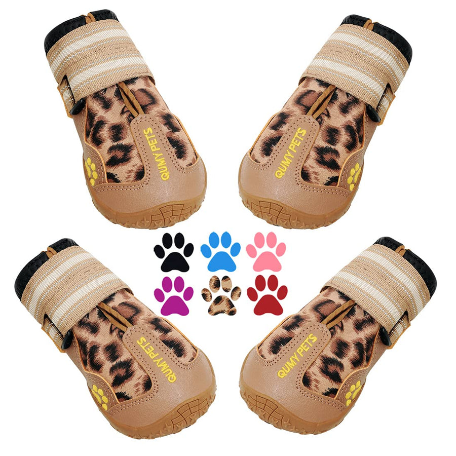 Dog Shoes for Large Dogs, Medium Dog Boots & Paw Protectors for Winter Snow Day, Summer Hot Pavement, Waterproof in Rain Weather, Outdoor Walking, Indoor Hardfloors Anti Slip Sole Leopard Size 6