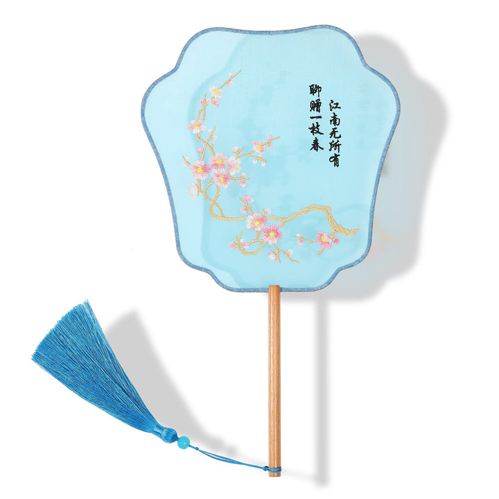 Translucent Silk Embroidered Hand Held Fan, Chinese Round Fan, Ancient Hand Fan,Traditional Palace Paddle Dance Fan, Vintage Double-Sided Pattern Fan (Pink Magnolia)