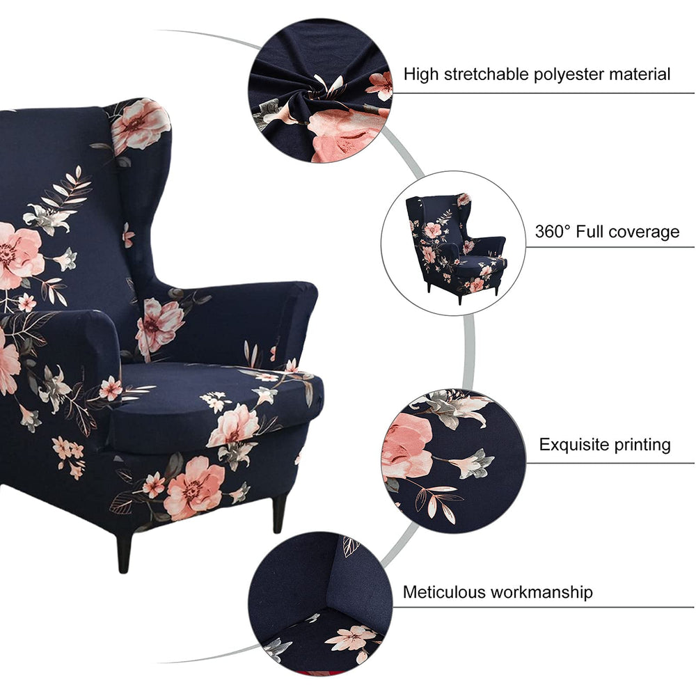 NILUOH Stretch Wingback Chair Cover 2-Piece Printed Win