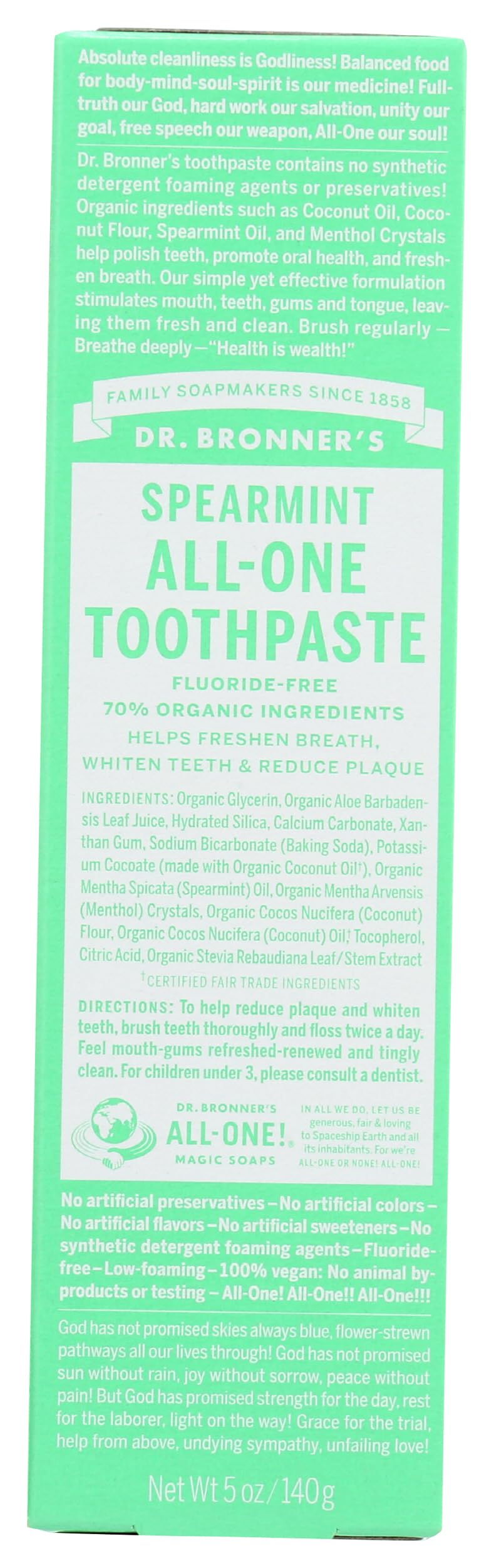 Dr. Bronners Spearmint Toothpaste, 5 OZ