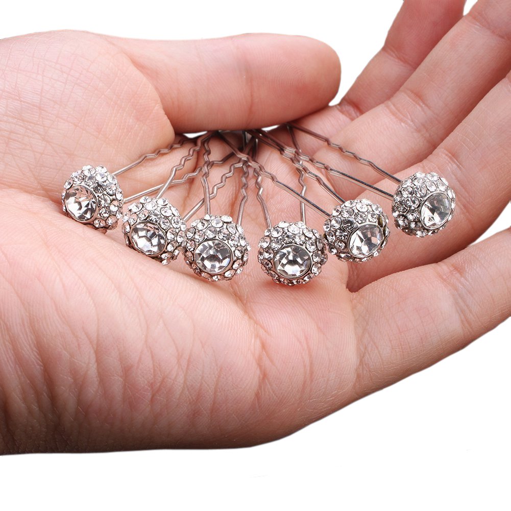 Ammei Silver Bridal Hair Pins Set Of 6 Bobby Pins Style With Sparkly Rhinestone For Wedding Parties