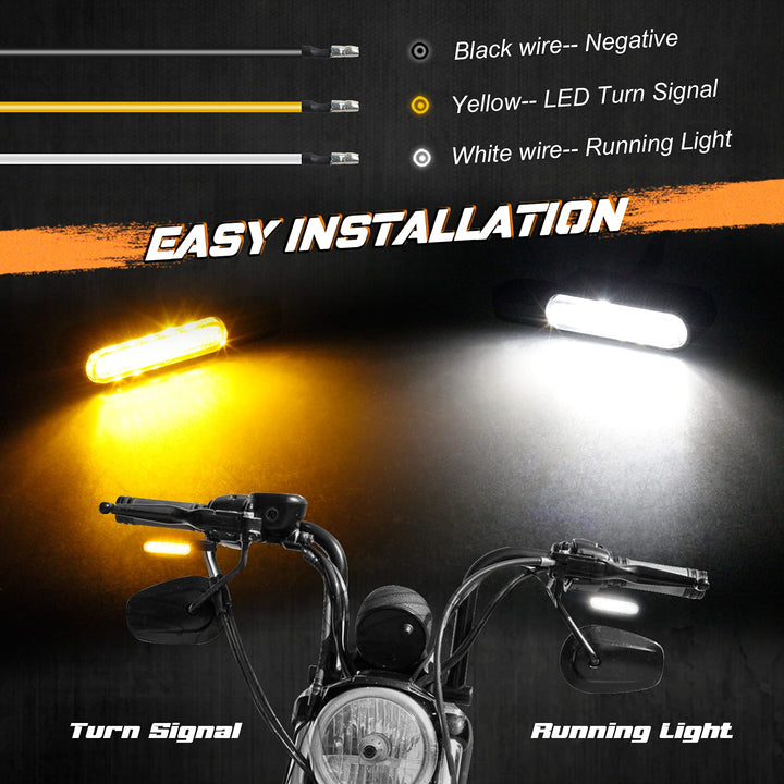 Handlebar LED Turn Signals Mini Motorcycle Blinkers Front Running Light Universal Compatible with Harley Sportster Dyna Honda Shadow Kawasaki Vulcan Yamaha V-Star Road Star