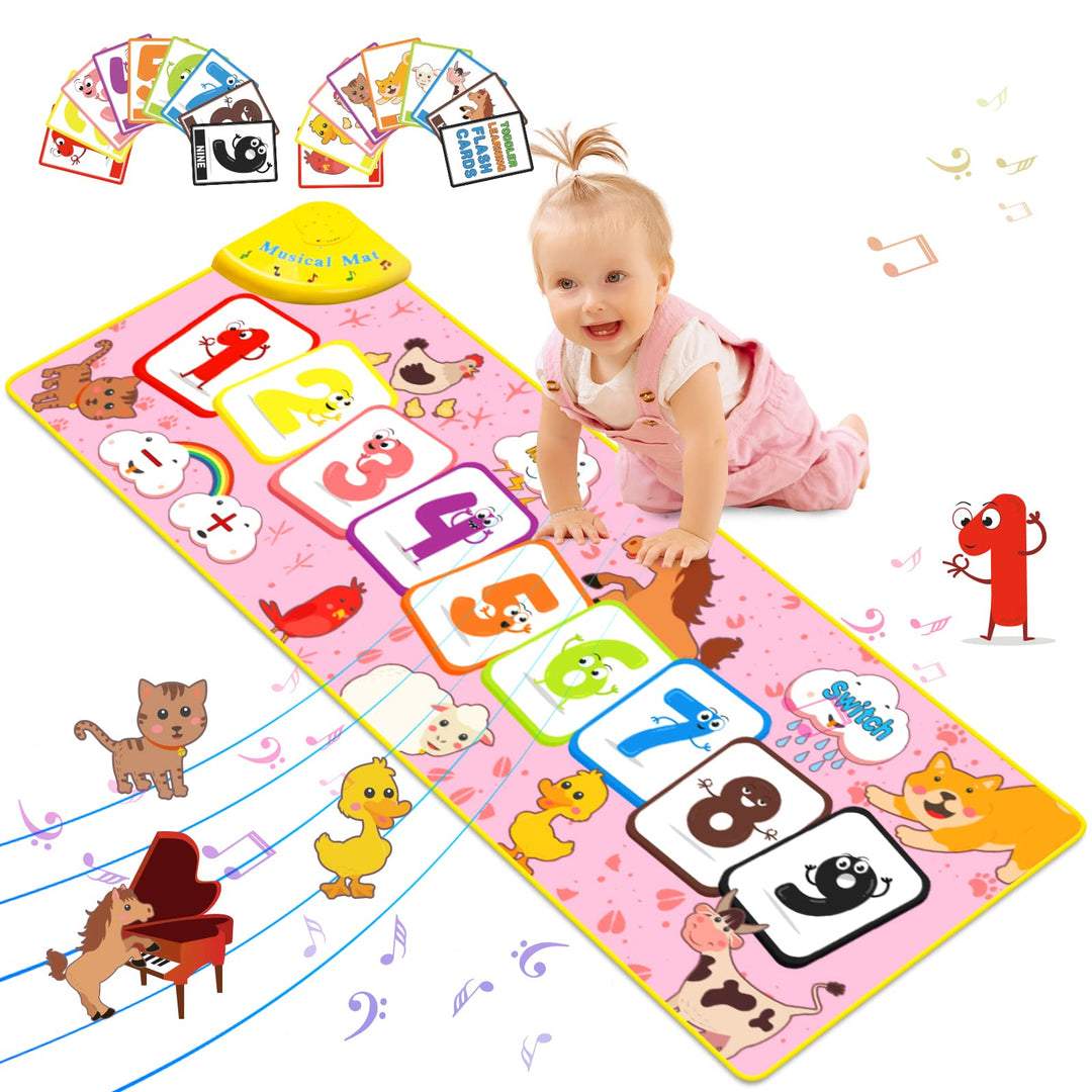 Aywewii Toddler Toys Piano Mat Floor Musical Mat Anti-Slip Kids Dance Mat Toddler Girl Toys Musical Playmat with Flash Cards Fun Birthday and Easter Gifts Toys for 1 2 3 Year Olds