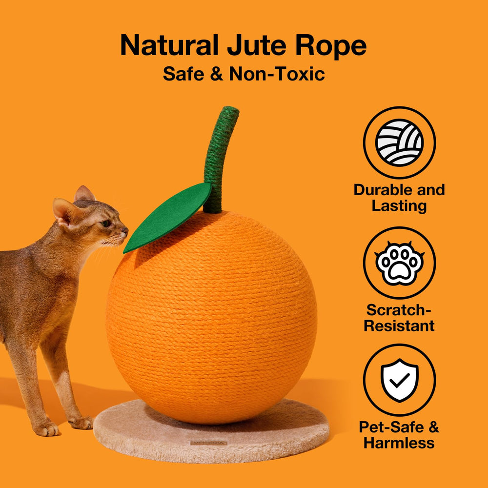 Orange Cat Scratching Post, Cute Cat Scratcher with Sisal Rope, Vertical Cat Scratch Post for Indoor Cat and Kitten, Cat Scratching Ball