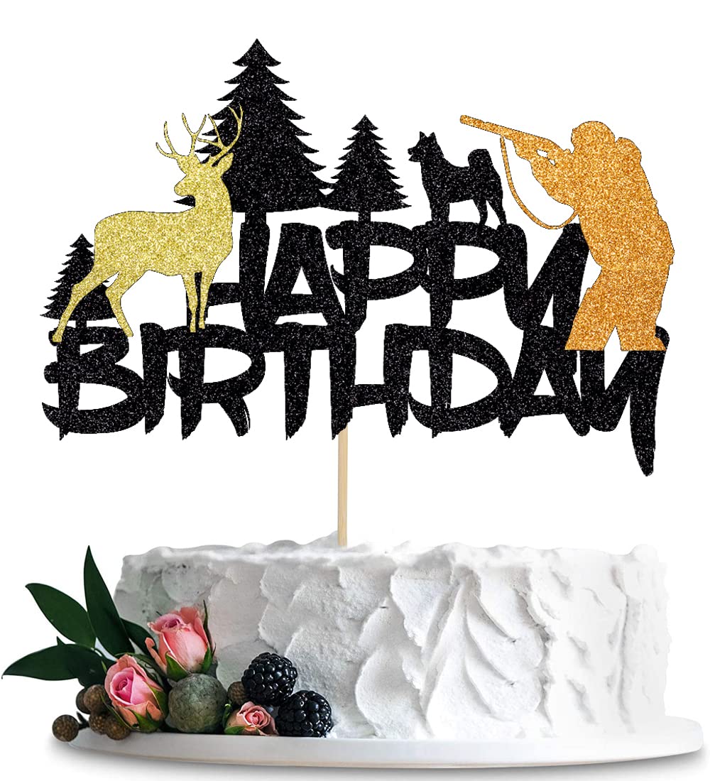 BIABISD Hunting Cake Topper Deer Hunter Out Hunting Camping Birthday Party Supplies Decorations Kids Boys Girls Mens Womens Happy Birthday Party Supplies