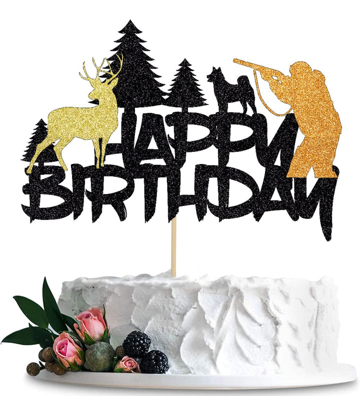 BIABISD Hunting Cake Topper Deer Hunter Out Hunting Camping Birthday Party Supplies Decorations Kids Boys Girls Mens Womens Happy Birthday Party Supplies