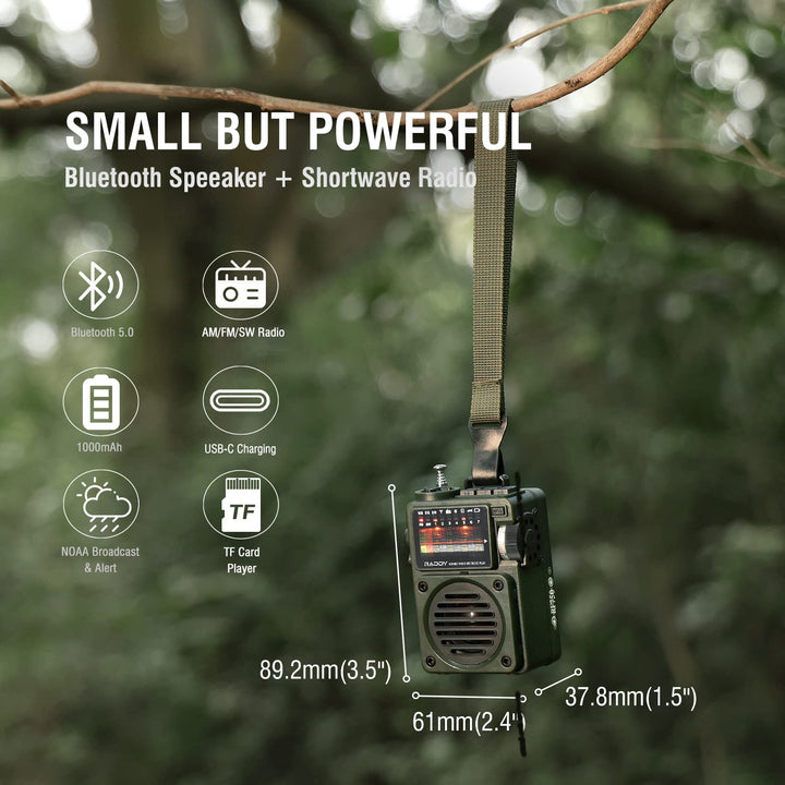 Raddy RF750 Portable Shortwave Radio AM/FM/SW/WB Receiver with NOAA Alerts - Pocket Retro Mini Radio Rechargeable, w/ 9.85 Ft Wire Antenna