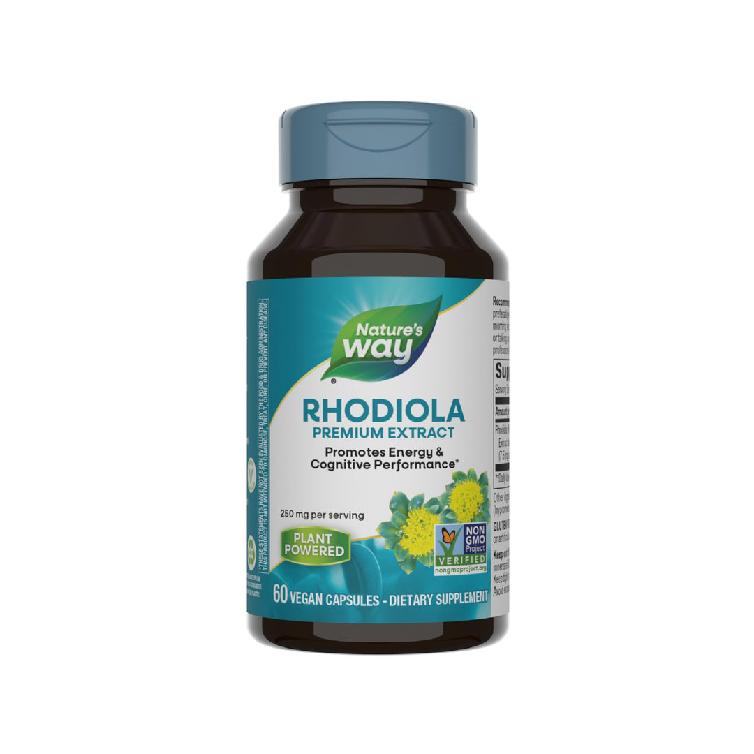 Nature&#39;s Way Rhodiola Premium Extract - 250 mg per serving - Supports Energy &amp; Mental Stamina* - Non-GMO Project Verified - Adaptogenic Herb* - Vegan &amp; Gluten Free - 60 Capsules