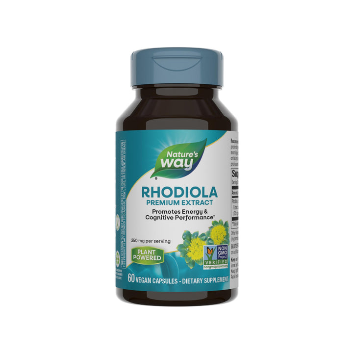 Nature&#39;s Way Rhodiola Premium Extract - 250 mg per serving - Supports Energy &amp; Mental Stamina* - Non-GMO Project Verified - Adaptogenic Herb* - Vegan &amp; Gluten Free - 60 Capsules
