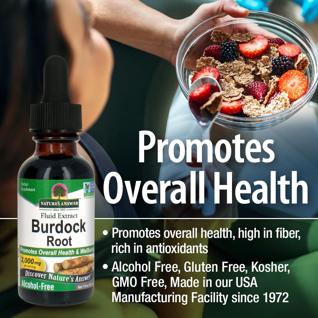 Nature&#39;s Answer Burdock Root Extract 1 Ounce - Alcohol Free, Made in USA, Vegan, Non GMO, No Artificial, Preservative Free - Supports Overall Wellness, Immune Support, Lymphatic Drainage