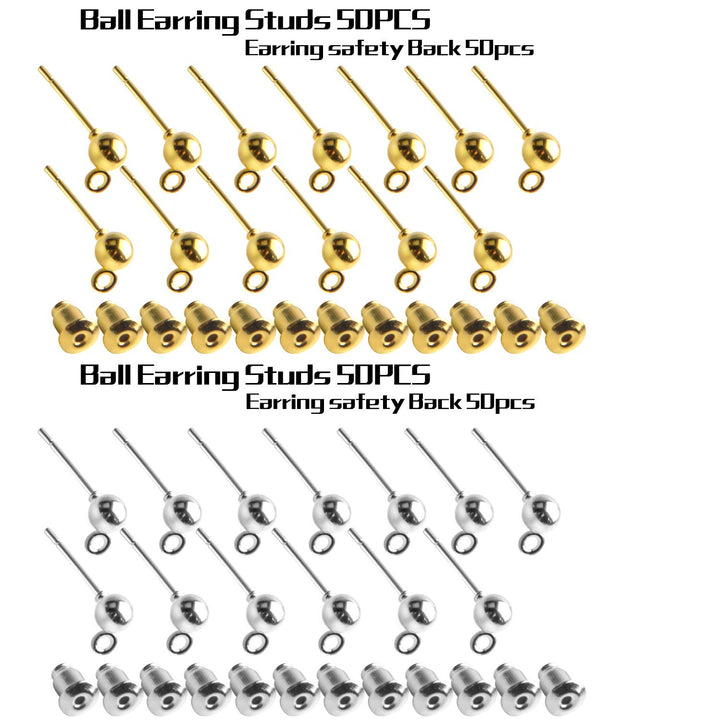 Earring Posts and Backs,100pcs Stud Earrings Posts Comp