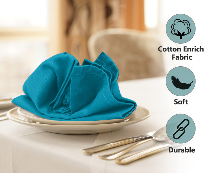 Ruvanti Cloth Napkins Set of 12, 18x18 Inches Napkins Cloth Washable, Soft, Durable, Absorbent, Cotton Blend. Table Dinner Napkins Cloth for Hotel, Lunch, Restaurant, Weddings, Events, Parties - Teal