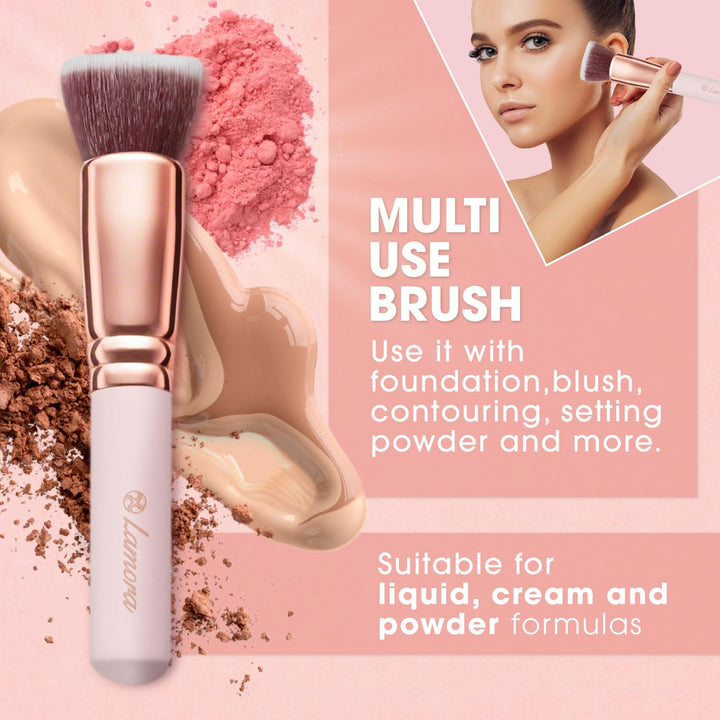 Foundation Makeup Brush Flat Top Kabuki for Face - Perfect For Blending Liquid, Cream or Flawless Powder Cosmetics - Buffing, Stippling, Concealer - Premium Quality Synthetic Dense Bristles!