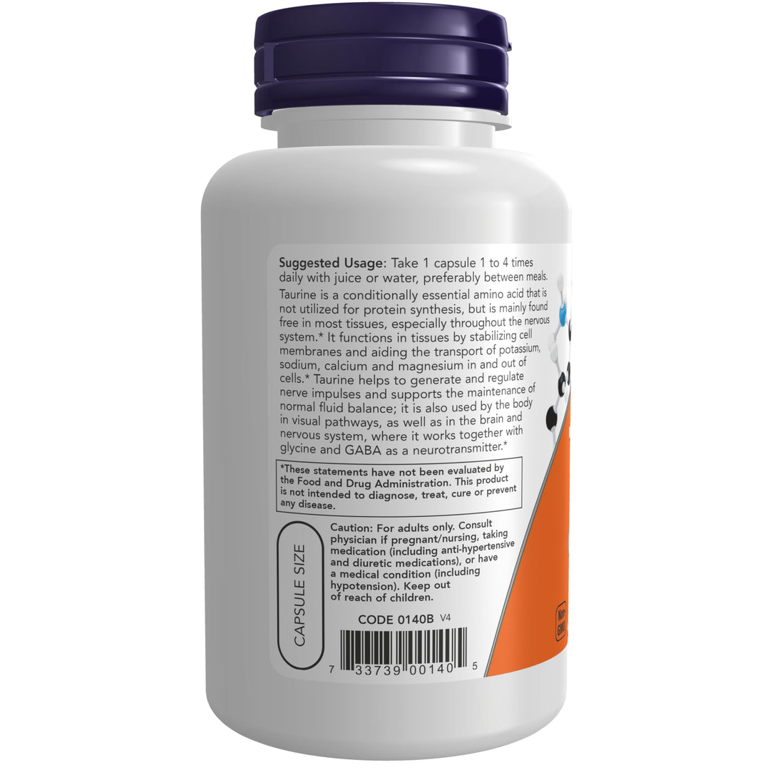 NOW Supplements, Taurine 500 mg, Nervous System Health*