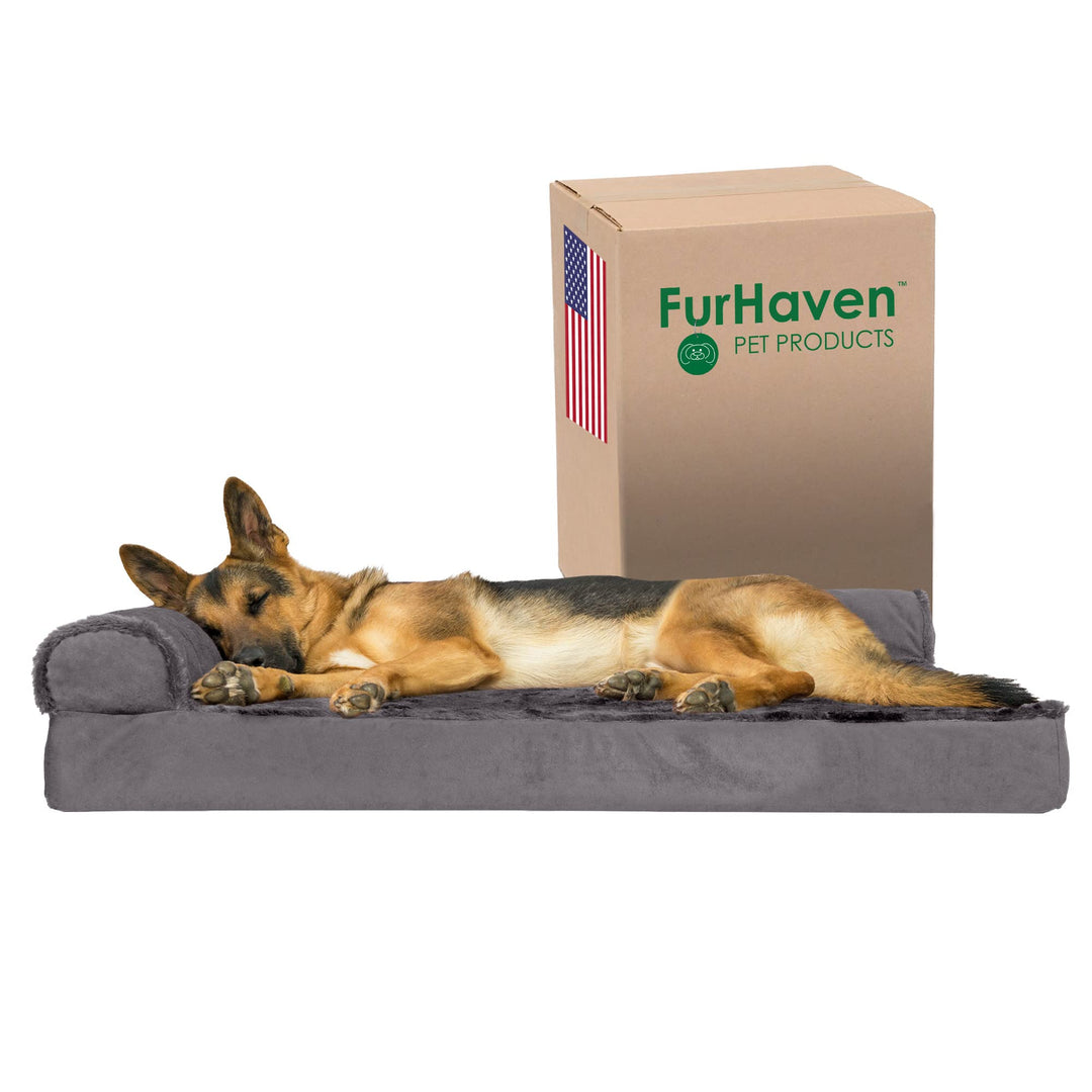 Orthopedic Dog Bed for Large Dogs w/ Removable Bolsters &amp; Washable Cover, For Dogs Up to 95 lbs - Plush &amp; Velvet L Shaped Chaise - Platinum Gray, Jumbo/XL
