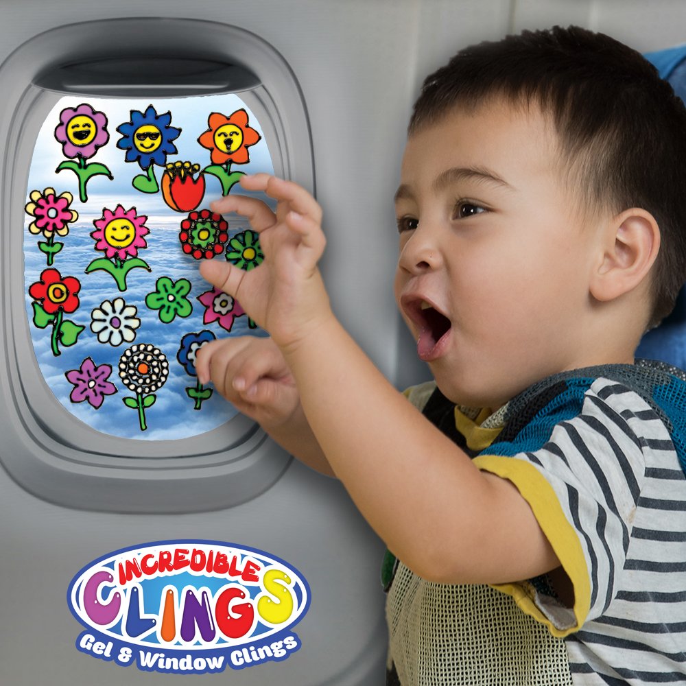 Flowers Gel Clings - Glass Window Clings for Kids and - Sunflower, Rose, Tulip, Daisy Reusable Gel Decals for Home, Airplane, Classroom, Nursery Decoration