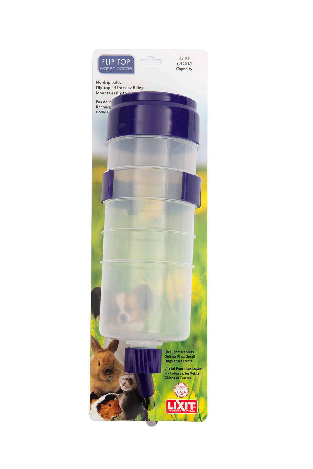 Lever Valve Top Fill No Drip Water Bottles for Rabbits, Chinchillas, Ferrets, Guinea Pigs and Adult Rats (32oz)