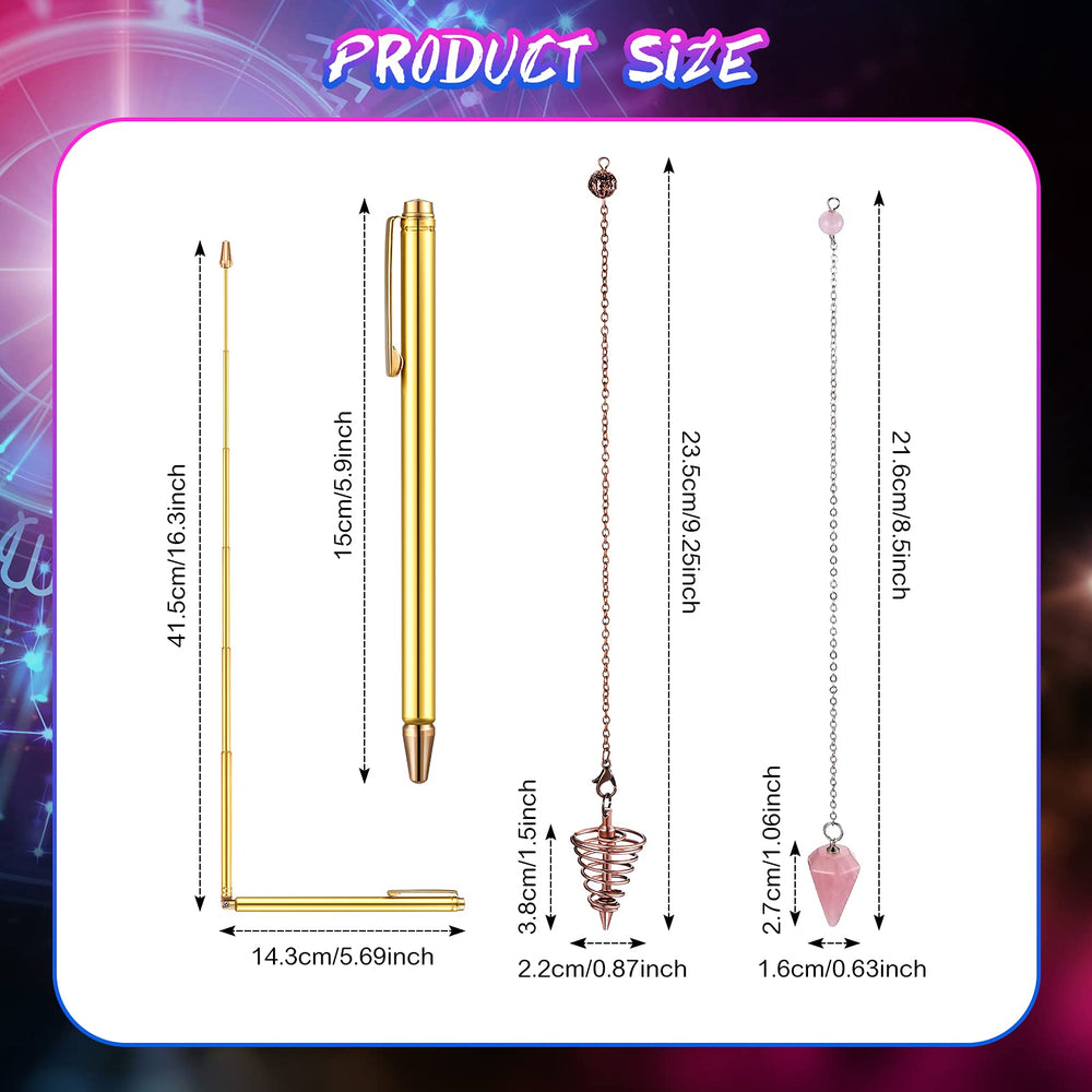 4 Pcs Brass Divining Rods and Dowsing Pendulums Set Include 2 Retractable Paranormal Dowsing Rods with Brass Handle and 2 Dowsing Pendulums for Hunting Treasure, Divining Water, Finding Items