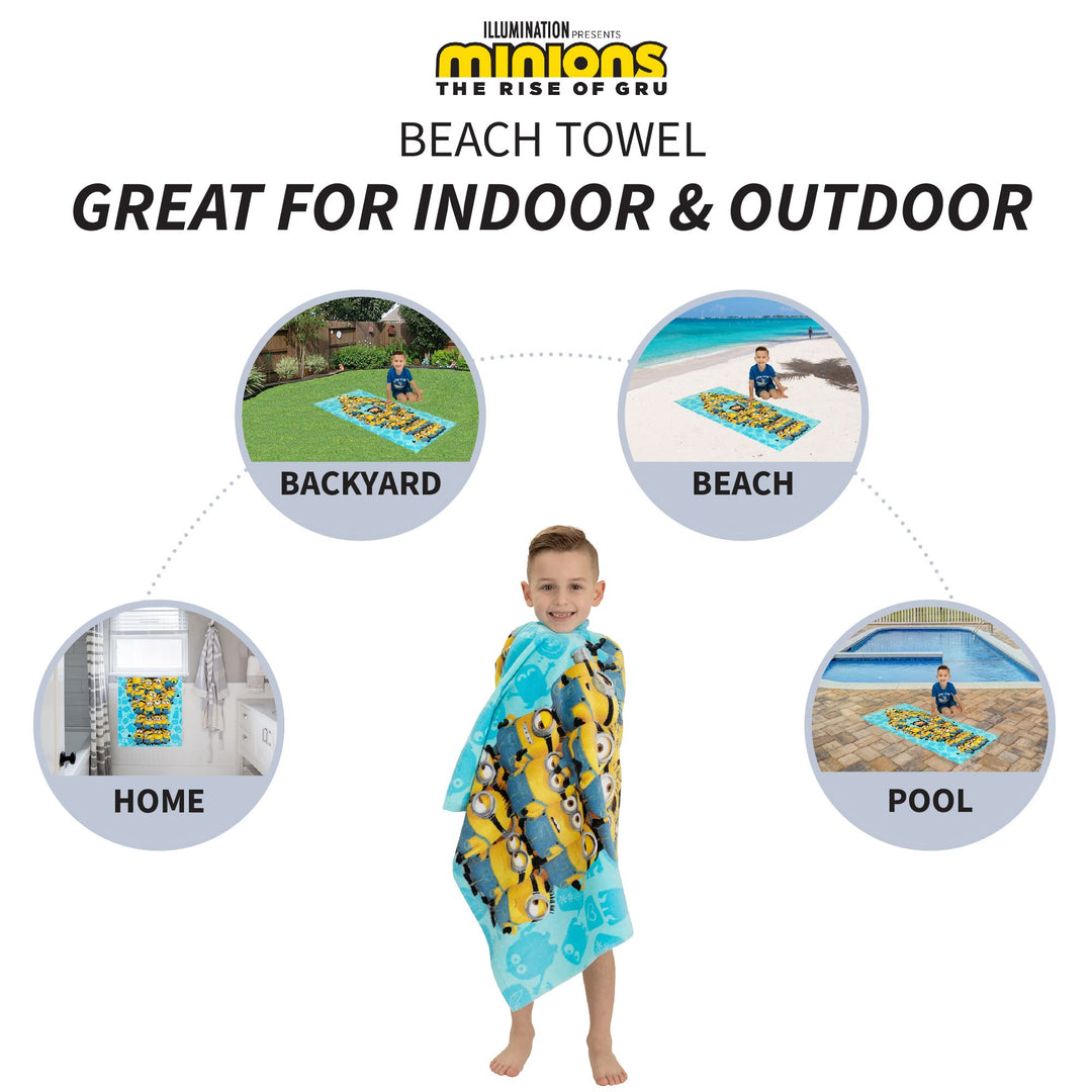 Kids Super Soft Cotton Bath/Pool/Beach Towel, 58 in x 28 in, Minions The Rise Of Gru