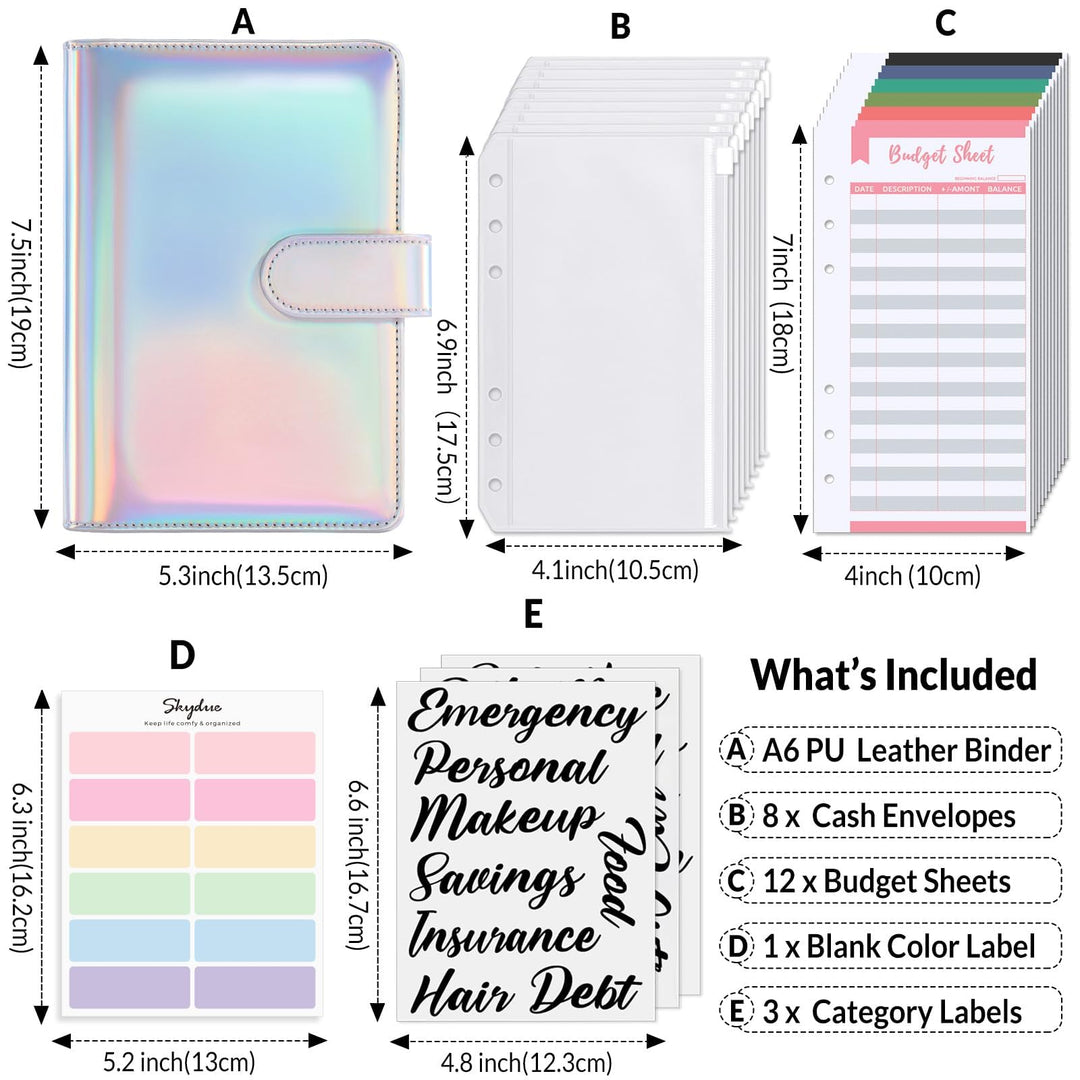 Budget Binder, Money Saving Binder with Zipper Envelopes, Cash Envelopes and Expense Budget Sheets for Budgeting