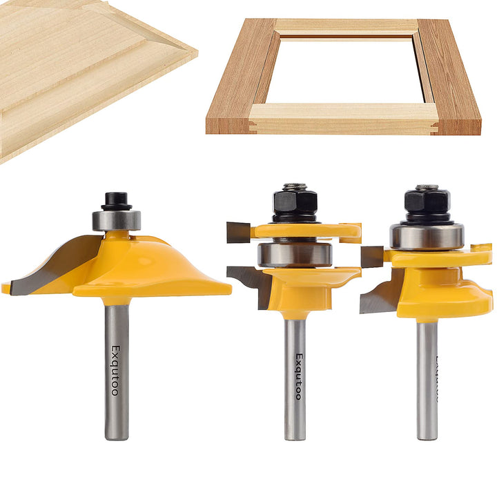 3PCS 1/4 Shank Router Bit Set, Raised Panel Cabinet Door Making Router Bits, Cemented Carbide Router Bits, Woodworking Tools Router Door &amp; Window Bits (Tenon Joint Cutter Diameter: 1-5/8)
