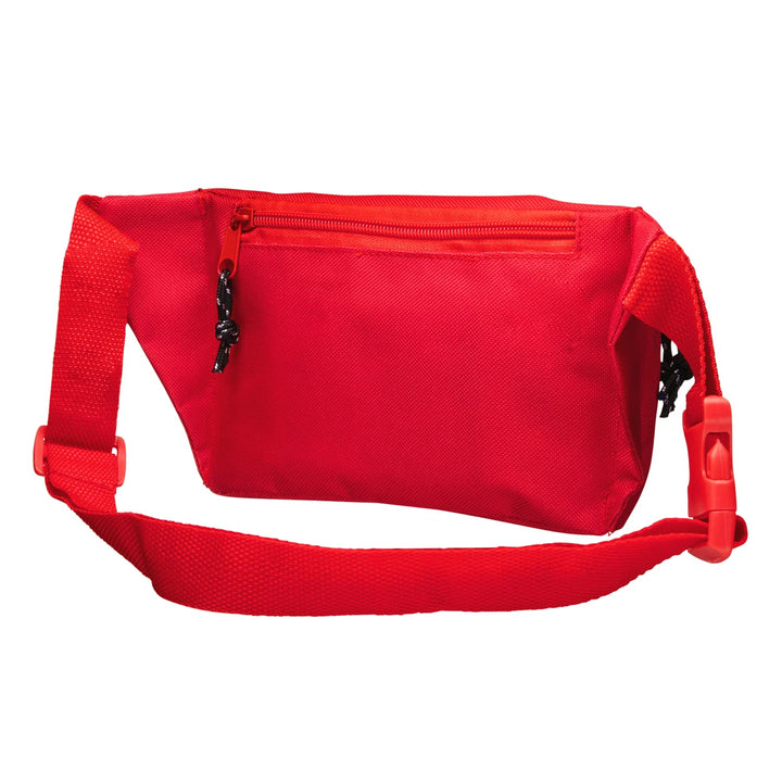First Aid Fanny Pack Stocked with 75 Piece Emergency Essentials, 8x2x6, Waist Bag w/ 3 Zippered Compartments &amp; Adjustable Strap for Lifeguard, Hiking, Travel Men &amp; Women, Durable, Red