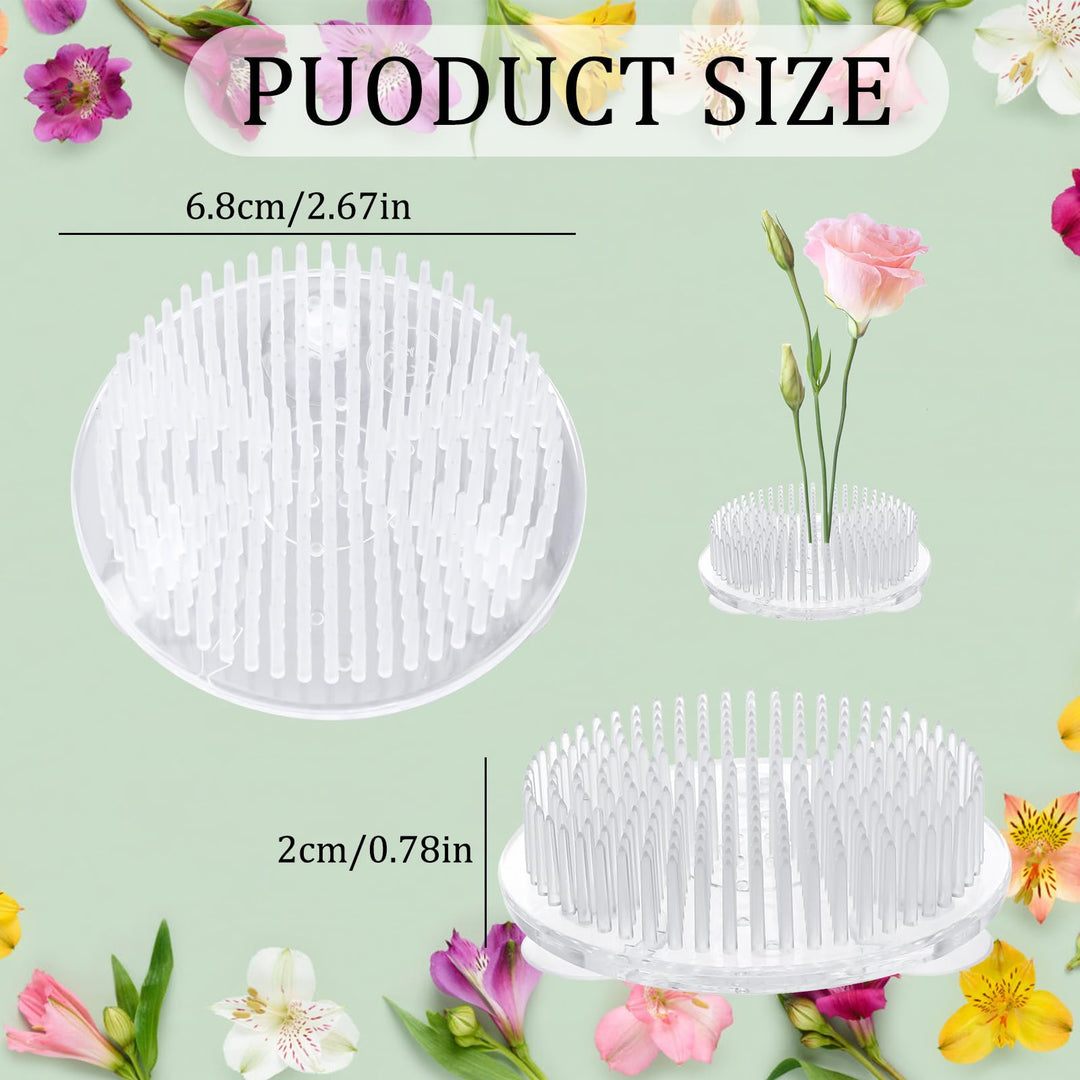 Flower Frog, 2 Pcs Round Clear Plastic Ikebana Kenzan Frog Japanese Flower Holder with 3 Suckers for DIY Flower Craft
