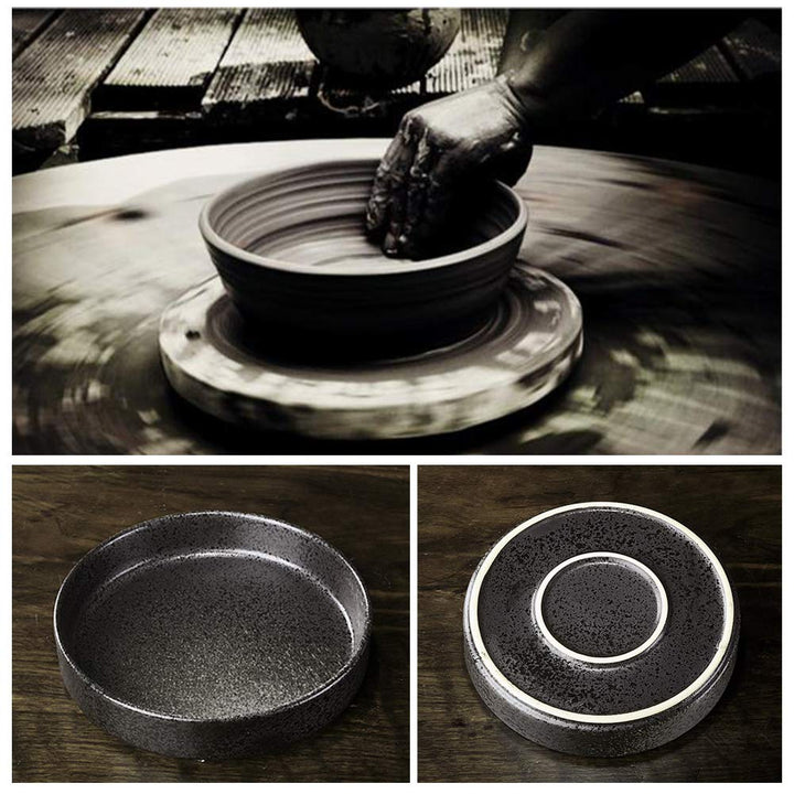 Flower Arranging Supplies, Round Ceramic Ikebana vases with 6cm Round Flower Frog for Ikebana Floral Arrangement Home Decoration, Black Spotted