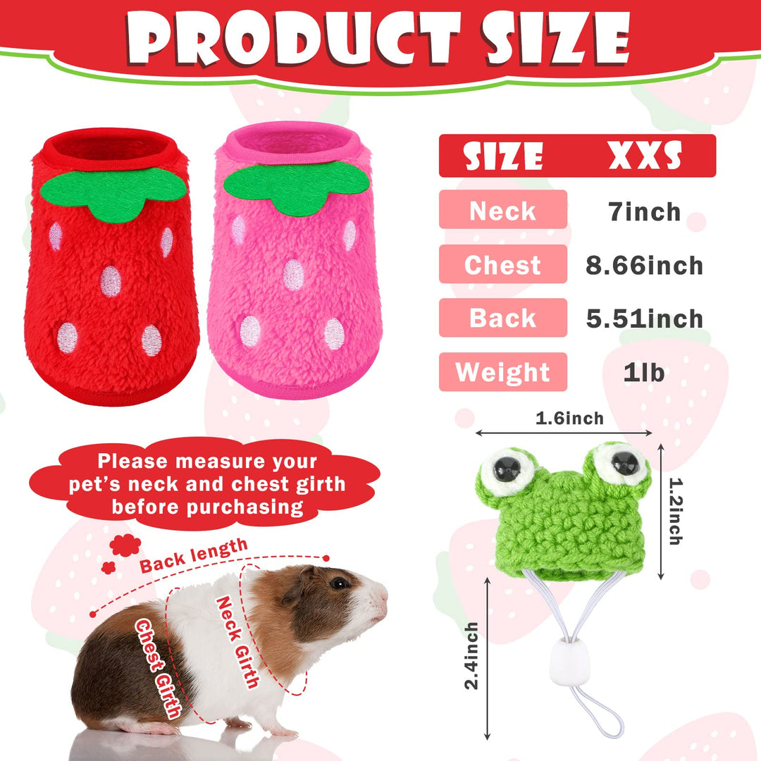 Mixweer 4 Pieces Guinea Pig Stuff Includes 2 Guinea Pig Clothes and 2 Cute Mini Hats with Adjustable Strap Small Animal Warm Vest Cozy Hand Knitted Hat for Guinea Pig Hamster Bunny (Frog Style)