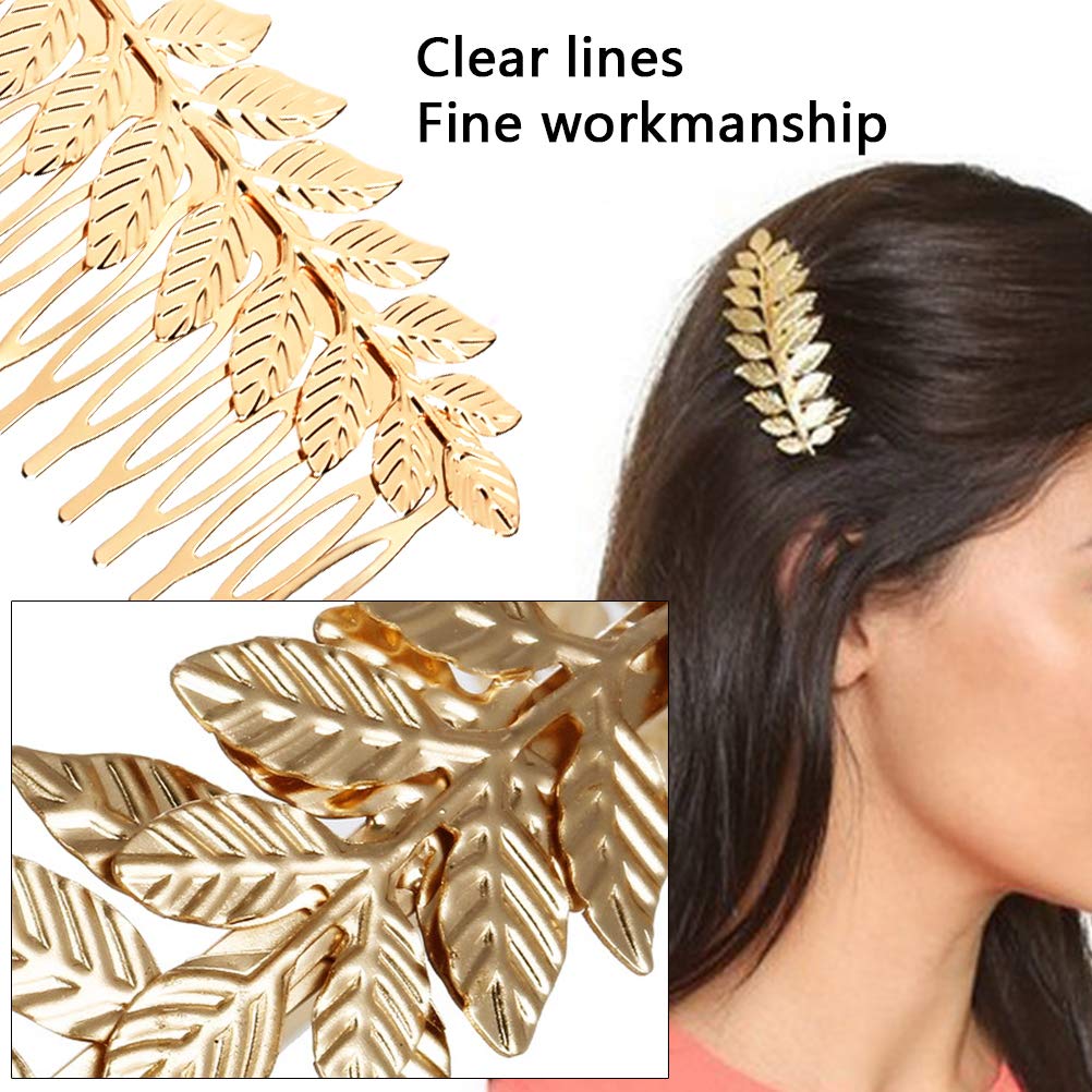 7 Pieces Greek Roman Laurel Leaf Bracelet Armband Golden Laurel Leaves Crown Tiara Costume Accessories Womens Leaf Headband Coil Bracelet Hair Comb Bridal Wedding