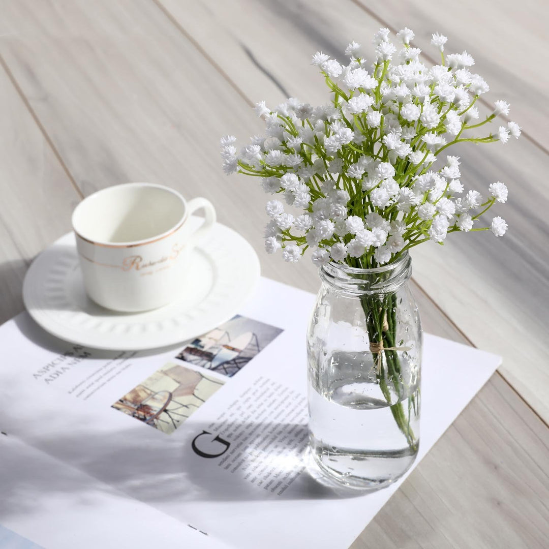 10 Pcs 30 Bunches White Babies Breath Flowers 8 Fake White Artifcial Flower Bulk, Artificial Gypsophila PU Silica for Wedding Bridal Bouquet Home Floral Arrangement