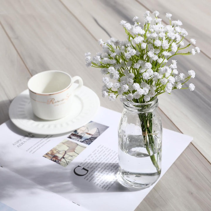 10 Pcs 30 Bunches White Babies Breath Flowers 8 Fake White Artifcial Flower Bulk, Artificial Gypsophila PU Silica for Wedding Bridal Bouquet Home Floral Arrangement
