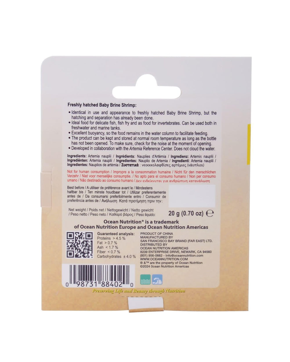 Instant Baby Brine Shrimp Eggs 0.7oz (20g) in Saline Solution, Fish Tank Fry, Betta & Tropical Fish Food for Saltwater & Freshwater Aquarium