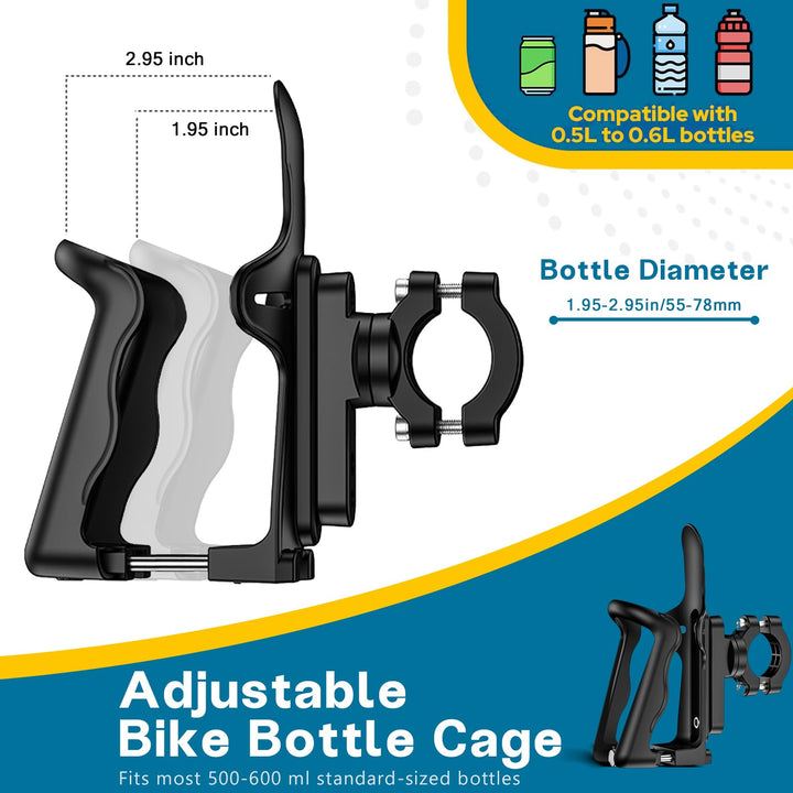Bike Cup Holder, Motorcycle Water Bottle Holder 360° Rotation Adjust Bicycle Handlebar Water Bottle Cages, Upgraded Expandable Design Drink Holder for Bicycle, Motorcycle, ATV, Stroller, Wheelchair
