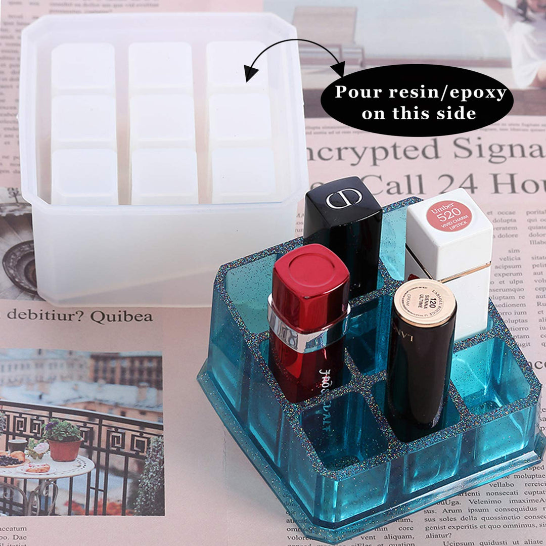 Box Resin Molds, Silicone Jewelry Box Molds with 9-Slot Epoxy Resin Molds, Round Trinket Box Molds for Making Resin Box