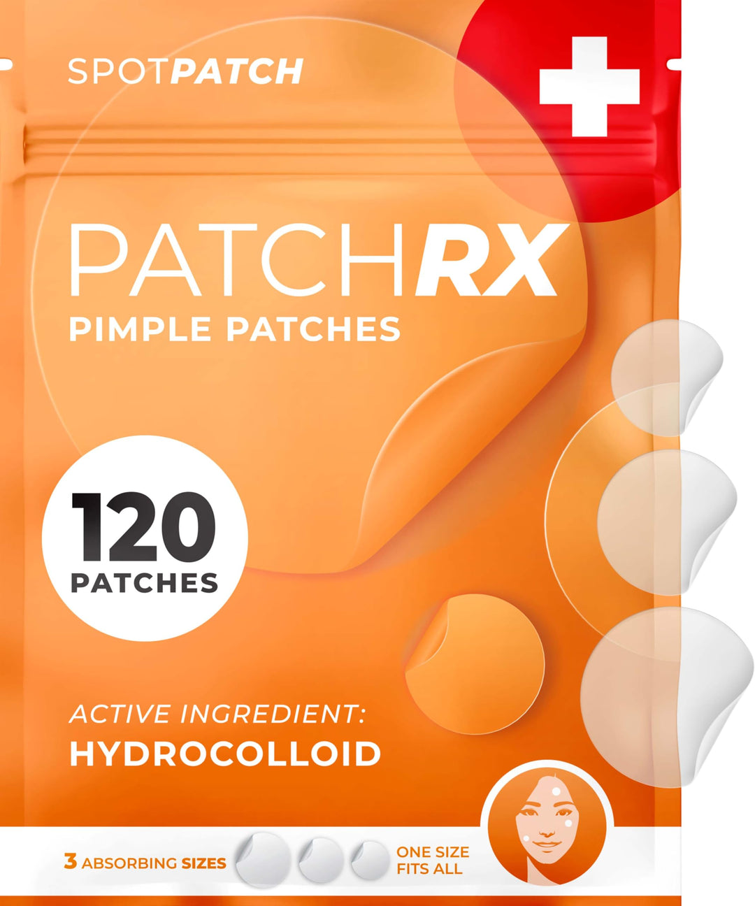 PatchRx Acne Patches (120 Count) with Hydrocolloid Only, Hydrocolloid Pimple Patches for Face - Zit Patch Acne Dots - Acne Patches - Pimple Patch with 3 Size Acne Stickers